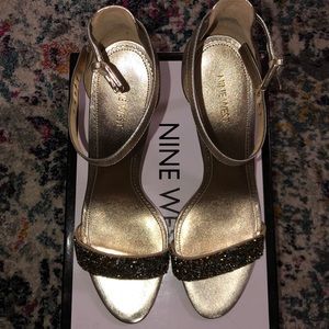 Nine West Gold Mana Ankle Strap Heels